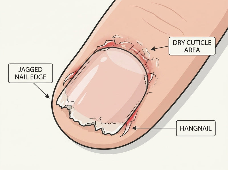 Jagged nail edge and dry cuticle